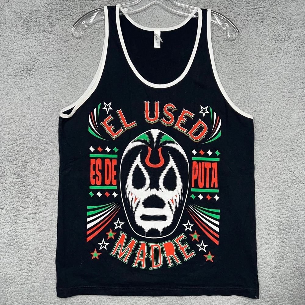 American Apparel Tank Top Men Size L Black Lucha Libre Wrestling Made in USA Tee